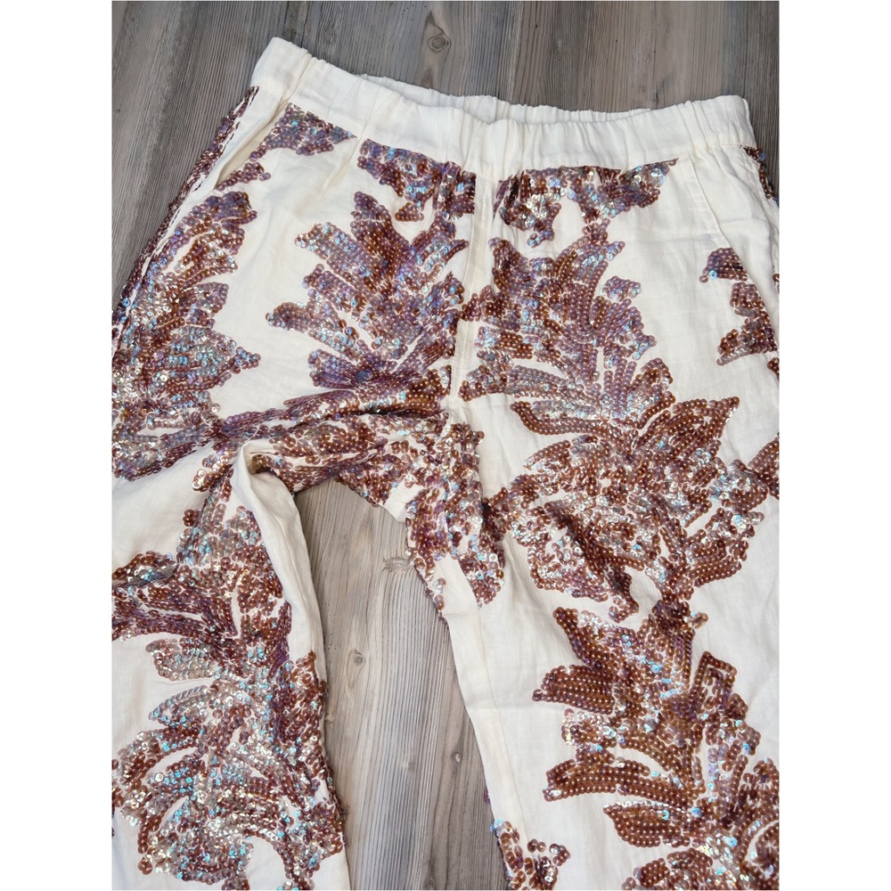 J. CREW Seaside Iridescent Sequin Ivory Linen Cotton Jogger Pants - Picture 3 of 6